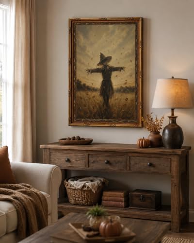 Gold Framed Scarecrow Wall Art, Autumn Farmhouse Canvas Print, 24x16 - Image 4