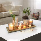 Rustic Wooden Tray with 8 Brown Glass Votive Candle Holders - Image 5