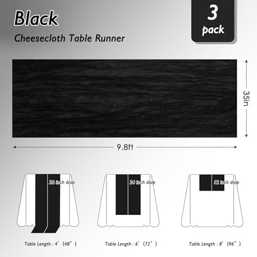 12 Pack Black Cheesecloth Table Runner 120 Inch Boho Wedding Decor - Image 2