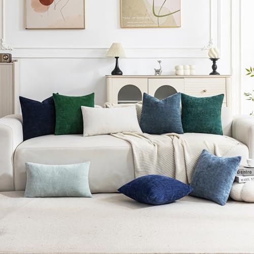 Set of 4 Soft Textured Decorative Throw Pillow Covers 20x20 Inch Cozy Farmhouse Cushion Cover Square Accent Pillow Cases for Bed Couch Sofa Living Room, Grey Blue - Image 2