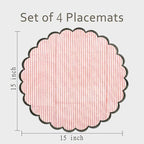 Ridhi Floral Block Print Round Placemats 15" in, Set of 4,Heart Pink Stripe - Image 4