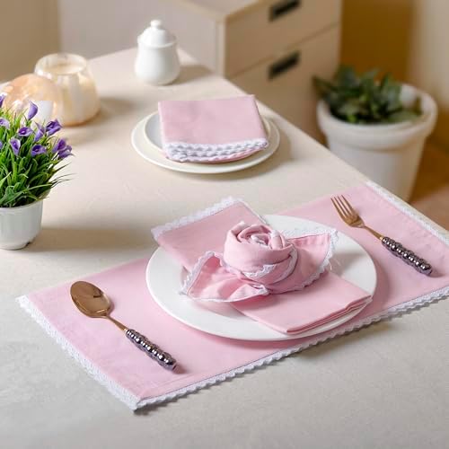 FINGERCRAFT Lace Cloth Napkins, Cotton Linen 12 Pack, 20x20 in, Pastel Rose - Image 3
