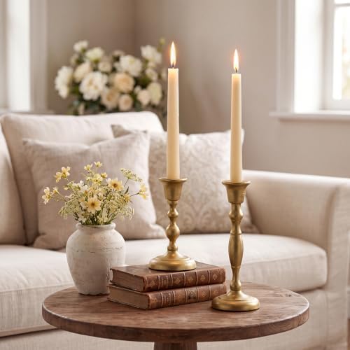 Gold Taper Candle Holders Set of 2 Cast Iron Vintage Christmas Candlestick - Image 4