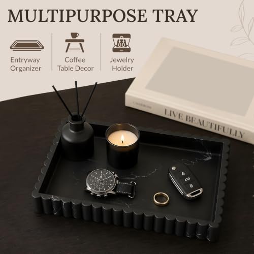12" Black Resin Decorative Tray, Home Decor for Coffee Table - Image 6