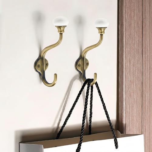 TUNNY Coat Hooks - 5 Pack Brushed Antique Brass Towel Hooks Robe Hooks Decorative Wall Hooks for Bathroom Bedroom Kitchen Towel Robe Clothes Cabinet Closet Bathroom Hardware - Image 4