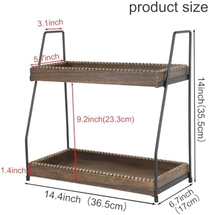 Gurfuy Bathroom Vanity Organizer 2-Tier Wood Countertop Storage Counter Shelf for Makeup Skincare Perfume Jewelry Tray Spice Rack Brown - Image 2