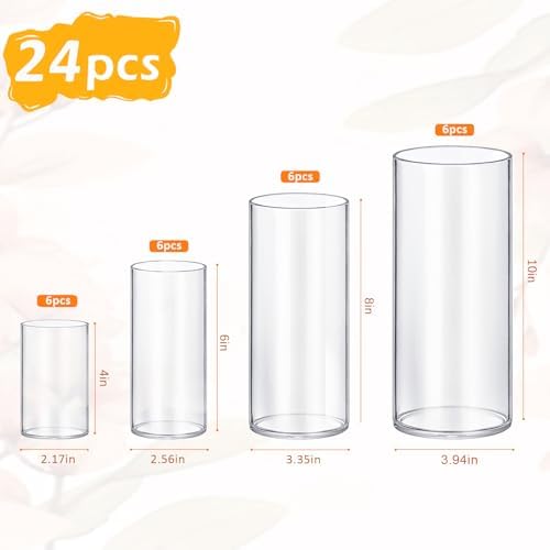24 Pack Glass Cylinder Vases 4,6,8,10 Inch Tall Clear Flower Vase Hurricane Floating Candle Holder for Table Centerpiece Wedding Home Decor - Image 2