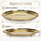 Hushee 15.7 Inch Gold Metal Decorative Tray with Feet Vintage Round Embossed Coffee Table Serving Tray for Candles Jewelry Living Room Entryway Dining Room - Image 2