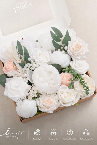 Ling's moment Fake Flowers Box, White & Blush Grand Combo - Image 5