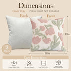 Premium Chenille Embroidered Throw Pillow Covers 18x18 Set of 2, Thick 3D Tufted Pink Floral Decorative Cushion Covers with Hidden Zipper for Couch Sofa Bed Living Room Boho Home Decor - Image 3