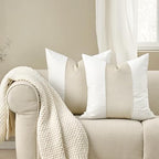 EVERGRACE x Kinsey Walsh Signature Velvet Panel Cotton Pillow Covers Set of 2, Decorative Pillow Covers 22"x22" for Couch, Square Cushion Cases for Sofa Bedroom Living Room, Off White Pearl - Image 3