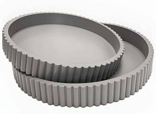 Modern Table Round Decorative Trays 2pcs Home Decor - Circle Coffee Table Centerpiece Set 12"/10" - Wooden Cool Grey Ottoman Tray with Fluted Edge by Unknown