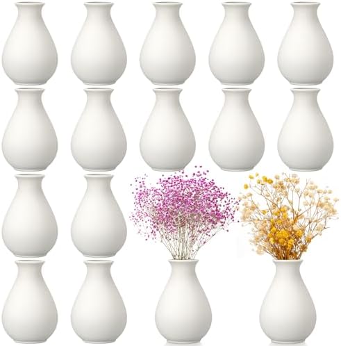 Tioncy 15 Pack 3.9" x 2.76" Small Ceramic Bud Vases, White Vase for Flowers by Tioncy