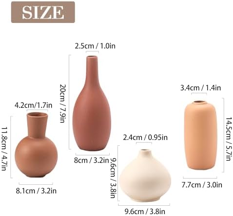 Ceramic Vase Home Decor Small Flowers Vase Set of 4 Living Room Decoration Bookshelf Bedroom Office Kitchen Dining Table Modern Farmhouse - Image 3