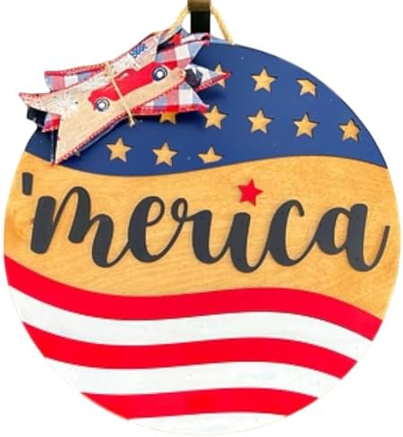 Wood front door sign Wood sign Home decor Welcome sign Sign for front door House warming gift Wedding gift ('Merica, 15" Width) by Unknown