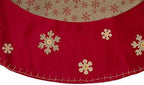 60" Burlap Glittered Snowflake Rustic Christmas Tree Skirt with Red Velvet Trim - Image 4