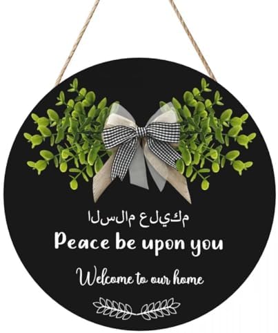 Welcome To Our Home Hanging Sign Islamic Wall Art,Round Wooden Arabic Calligraphy Wall Decor,As-Salamu Alaykum -Peace Be Upon You,Islamic Floral Design For Wall Decoration,Door Hangings,Office by Unknown