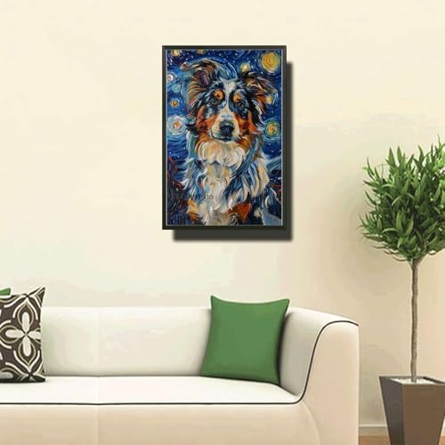 Metal Sign Vintage Tin Sign Australian Shepherd Starry Night Shepherd Vigilant Herder in Sky for Home Farm and Seasonal Displays Rustproof Aluminum 8×12 Inches with Metal Frame - Image 2