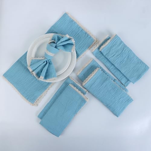 Lace Cloth Napkins, Cotton Gauze, Set of 12, 20x20 Inch,Aqua Marine - Image 3