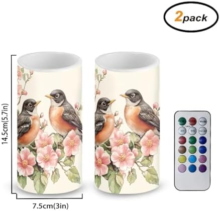 Robin Bird Flameless Candles 2 Pack 6 x 3 inch Battery Operated Candles with Multicolor Timer Remote Control LED Fake Candles for Warm Light Dinner Table Home Decor - Image 3