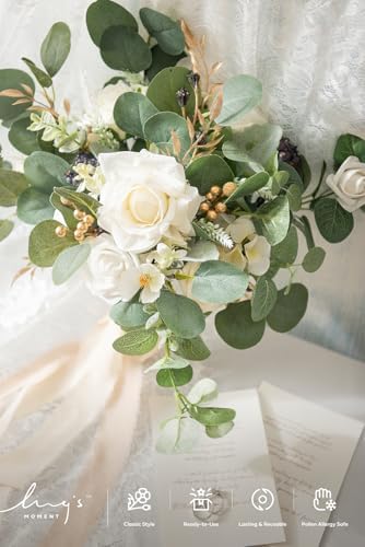 Ling's moment Fake Flowers Box, White & Sage & Gold Grand Combo - Image 3