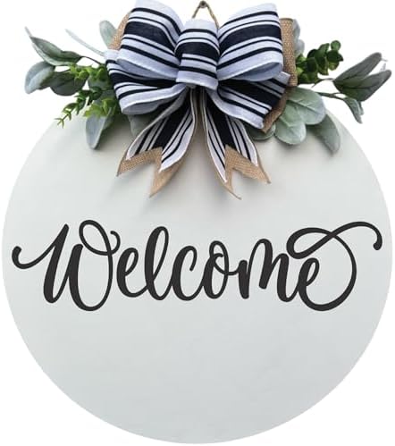 Wood front door sign Wood sign Home decor Welcome sign Sign for front door House warming gift Wedding gift (Welcome 2.0-UV0030(A1) P002, 18" Width) by Unknown