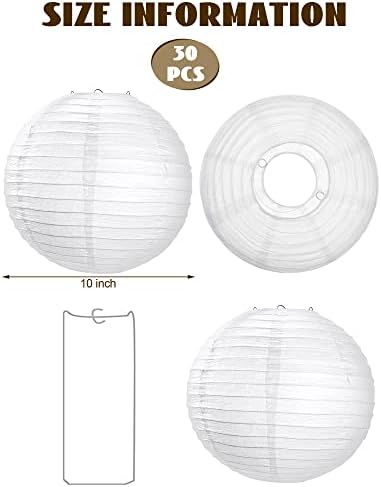 Treela 30pack White Chinese Paper Lanterns for Wedding Party Decor, 10" - Image 4