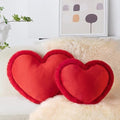 AELS Heart Shaped Pillow, Set of 2, Heart Decorative Throw Pillows, Soft Velvet Love Pillows with Faux Fur Fringe, 20 & 16 Inches, Cute Valentines Day Decorations, Wedding Decor, Red by AELS