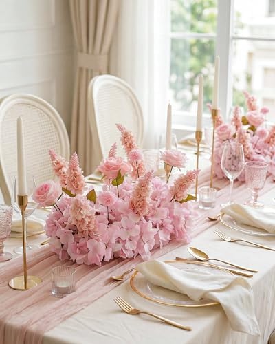 18inch Aisle Flower Garland Centerpieces, Mixed Pink Artificial Flowers Rose with Hydrangea, Floral Runner for Wedding Arch, Backdrop, Reception Table Decor, Ceremony Pathway - Image 2