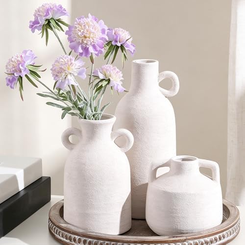 Ceramic Vase Set, 3Pcs Flower Vases for Modern Boho Farmhouse Decor, Decorative Vases for Pampas Grass & Dried Flowers, Distressed Finish by dreamloom