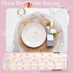 Lounsweer 3 Pcs Pink Wildflower Table Runner 10ft Embroidery Tulle - Image 6