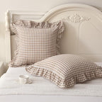 Silnuo 2 Pack Taupe/White Plaid Ruffle Throw Pillow Covers 24"x24" by Silnuo