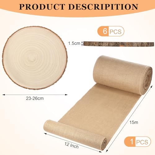 Tioncy 6 Pcs Burlap Table Runner Wood Slices Rustic Farmhouse Set,50ft - Image 3