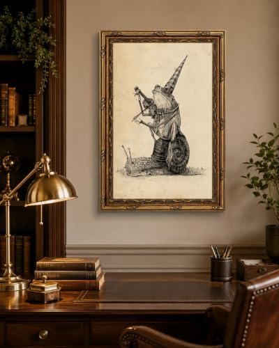 Gold Framed Frog Snail Musician Wall Art, Line Art Canvas Print, 24x16 - Image 6