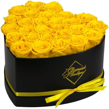 GLAMOUR BOUTIQUE Preserved Flowers, 27 Forever Yellow Roses in Heart Box by THEGLAMOURBOUTIQUE