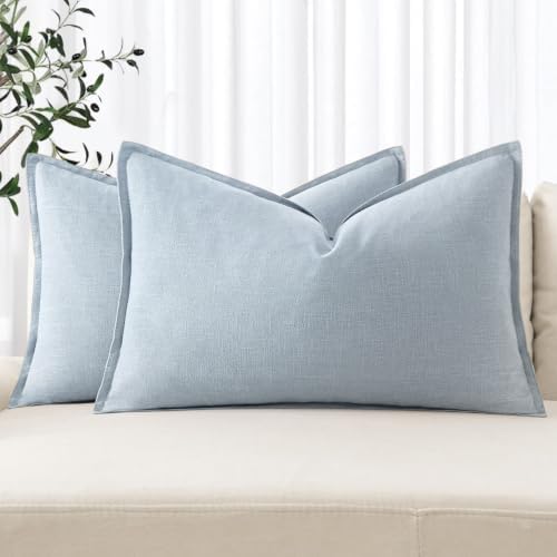MIULEE Decorative Linen Lumbar Pillow Covers 12x20 Inch Light Blue by MIULEE