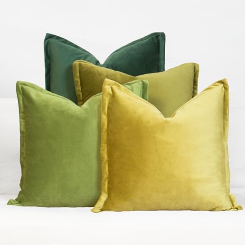 Green Yellow Gold Decorative Throw Pillow Covers, Set of 4, 18x18 Inch Solid Warm Color Velvet Accent Pillow Covers by Unknown