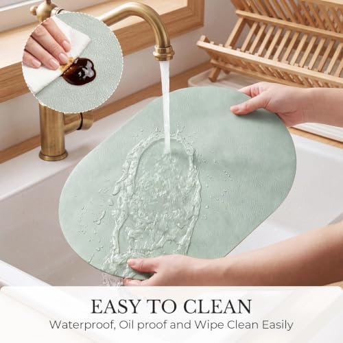 MOSAYT Vinyl Faux Leather Oval Placemats, Set of 6, Green - Image 5