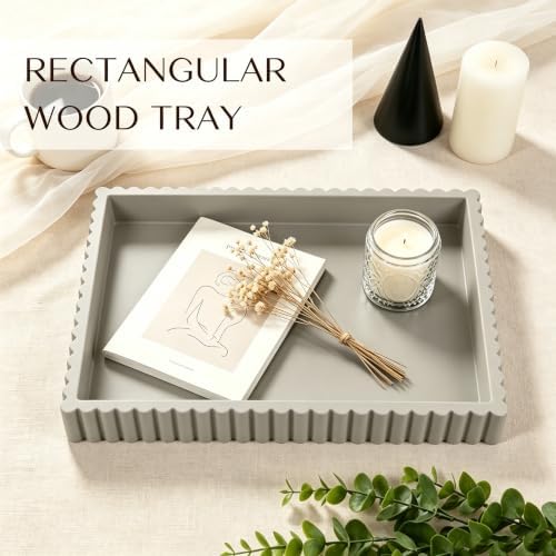 Decorative Tray for Coffee Table Decor, 14" x 10" Rectangular Wooden Coffee Table Tray, Modern Decorative Trays for Home Decor, Living Room, Entry, Dining Room (Grey) - Image 4