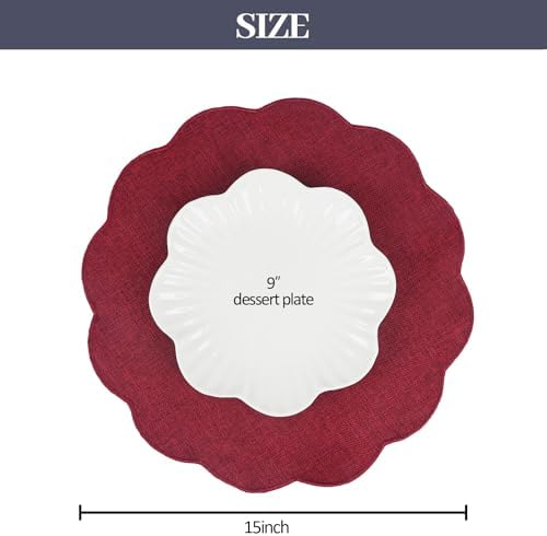 AHHFSMEI Round Faux Linen Placemats Set of 8 Heat Resistant Non-Slip Stain Proof Table Mats for Kitchen Dining Elegant Decor Place Mats (Burgendy red,8) - Image 2