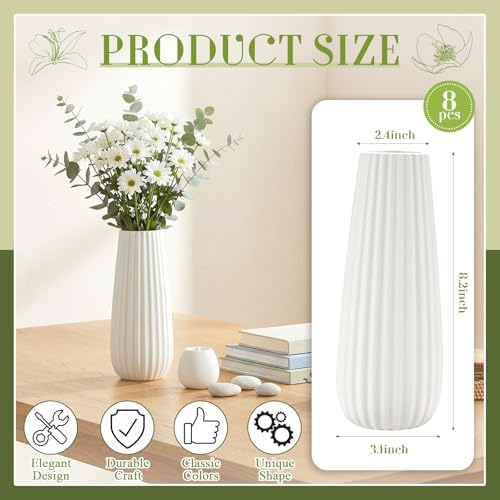 Qinyoung 8 Set White Ceramic Vases for Flowers, 8'' Small Vase, Minimalist - Image 2