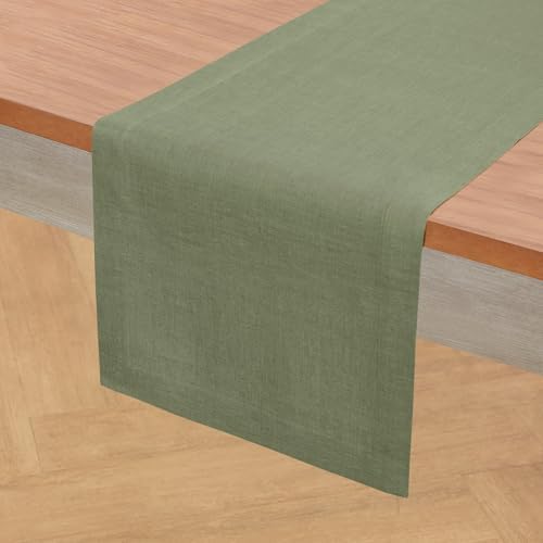 Solino Home 100% Pure Linen Table Runner Oil Green Woven, Fete 14 x 48 in - Image 5