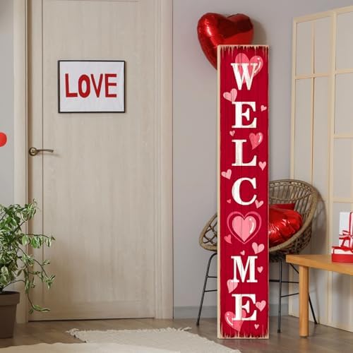 Welcome Porch Sign, Wooden, 47.2", Outdoor Front Door, Valentine - Image 6