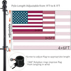 Black Flag Poles for Outside - 8.5FT Metal Outdoor Yard Flag Pole Holder with 2 Prongs Base - 3x5FT American Flag with Pole - Image 3