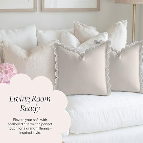 BEBE BASK Scalloped Pillow Cover Set of 2, 18x18, Cotton - Natural - Image 6