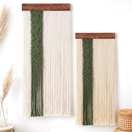 Fumete 2 Pcs Macrame Wall Hanging with Leaf and Feathers Boho Wall Tapestry for Bedroom Long Handmade Woven Decor for Headboard Decor Living Room Home Office(Rectangle) by Fumete