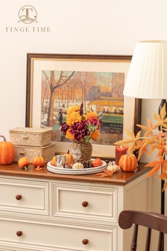 TINGE TIME Fall Artificial Flower Combo, Rose Dahlia Burgundy Burnt Orange - Image 6