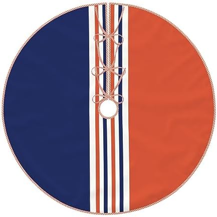 Christmas Tree Skirt 48 Inch, Navy Blue and Orange Stripes - Image 2