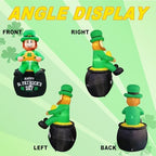 6FT Tall St. Patricks Day Inflatables Leprechaun Holding Lucky Shamrock Sitting on the Pot of Gold Built-in LED Lights for St. Patricks Day Decorations Outdoor - Image 3