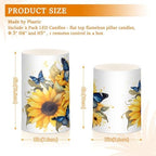 ALAZA Blue Butterflies Sunflowers Flickering Flameless Candles Battery Operated with Remote Timer,Tea Light Candles LED Pillar Votive Candles Set of 2 for Outdoor Indoor Decorations - Image 3